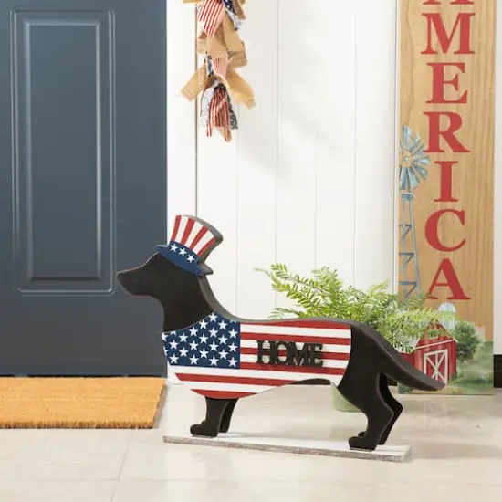 Glitzhome&reg; 24.5" Patriotic Double-Sided HOME/WELCOME Dachshund D&eacute;cor {4}