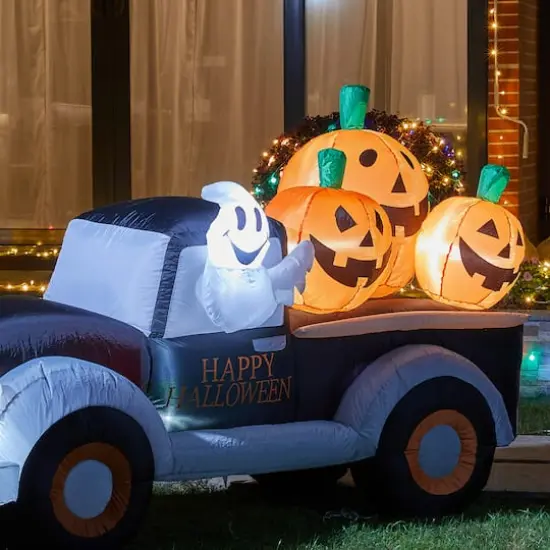 Glitzhome&reg; 8ft. Lighted Inflatable Truck With Jack-O-Lantern Pumpkins D&eacute;cor {4}
