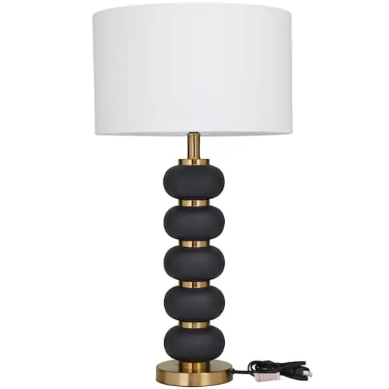 CosmoLiving by Cosmopolitan 28" Metal Orbs Style Base with Drum Shade Table Lamp Black {4}