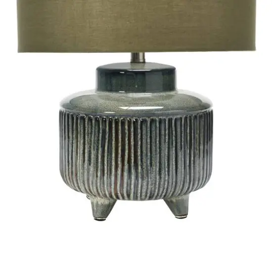 Hello Honey® 17.5" Green Reactive Glaze Footed Debossed Stoneware Table Lamp with Linen Shade {8}