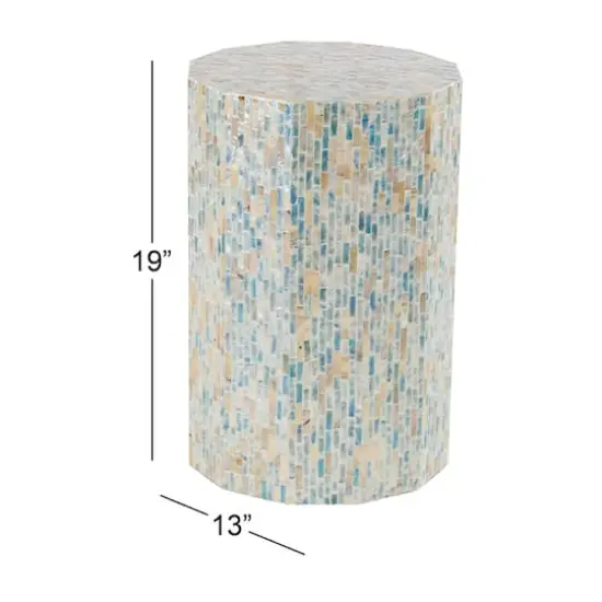 Multicolor Mussel Shells & Wood Contemporary Accent Table {4}