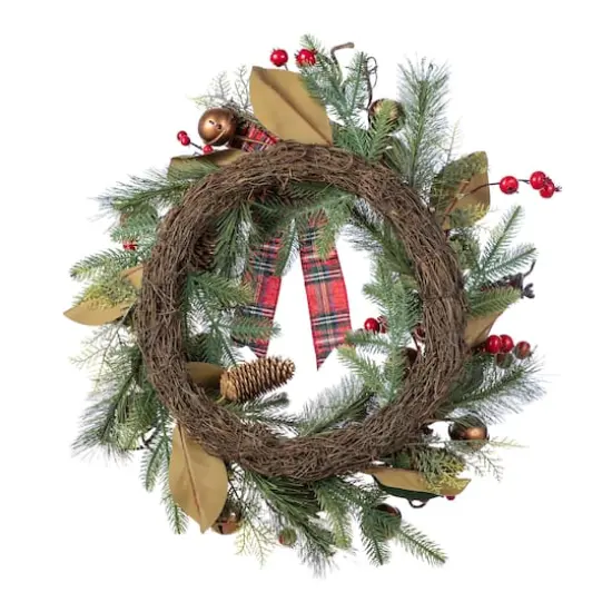 Glitzhome&reg; 24"D Christmas Bell, Pinecone & Berry Bow Wreath {8}