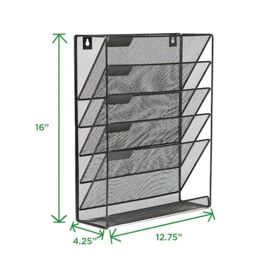 Mind Reader 6 Compartment Vertical Hanging Wall File & Chart Organizer Black {5}