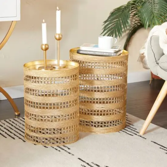 Set of 2" Gold Metal Transitional Accent Table, 18" x 14" x 14" {9}