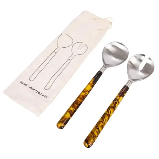 Hello Honey® Stainless Steel Salad Server Set with Marbled Handles in Drawstring Bag {1}