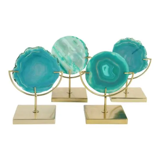 Hello Honey&reg; 7" Marbled Turquoise Decorative Agate Slice Accent on Metal Stand {6}