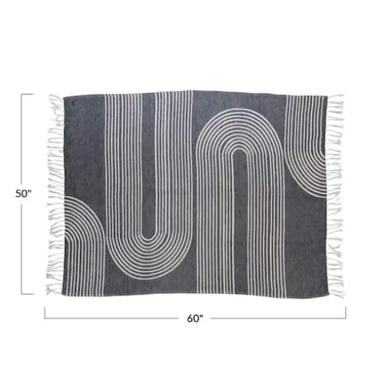 Hello Honey&reg; Cotton Jacquard Throw Blanket with Arch Design and Fringe, Black and White {3}