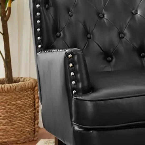 Glitzhome&reg; Modern Leatherette Button-Tufted Accent Armchair Black {8}
