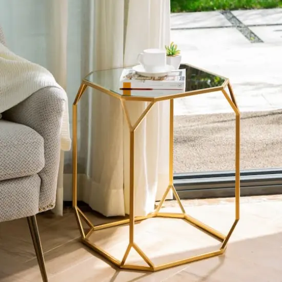 Glitzhome® Gold Metal Square Accent Table with Glass Top Set {6}