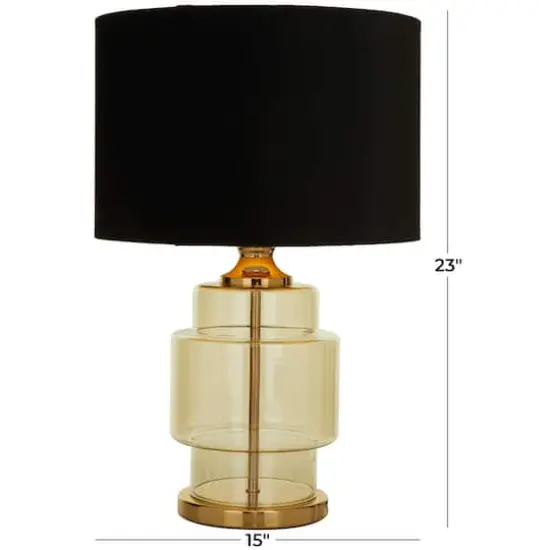 Gold Glass Transparent Base Table Lamp with Drum Shade 15" x 15" x 23" {6}