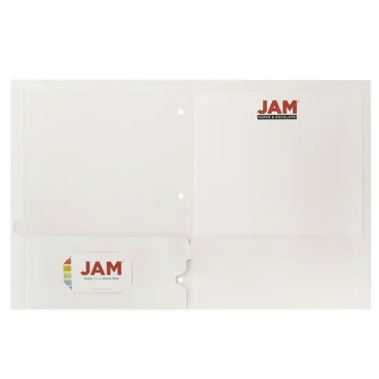 JAM Paper Laminated 2-Pocket Glossy 3-Hole Punch School Folders, 6ct. White {3}