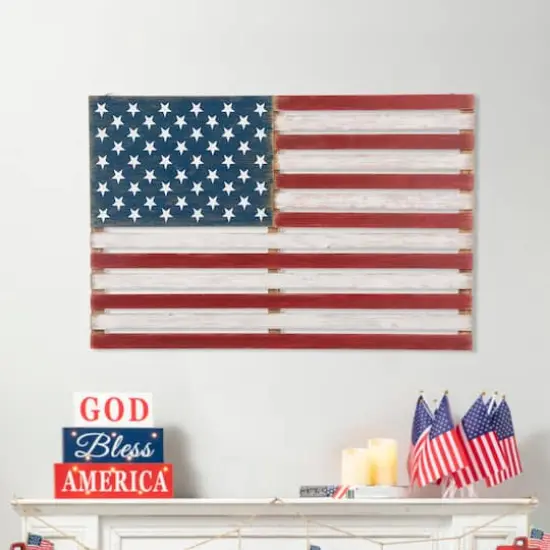 Glitzhome&reg; Wooden American Flag Hanging Wall Decor {3}