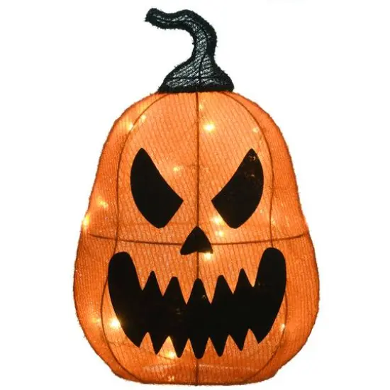 16" Orange LED Scary Jack-O-Lantern Halloween Decor {6}