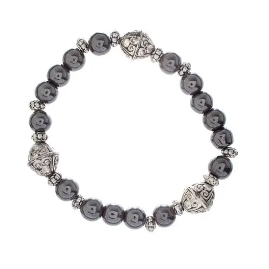 John Bead Hematite Black Natural Stone Stretch Bracelet Black No 73 {5}