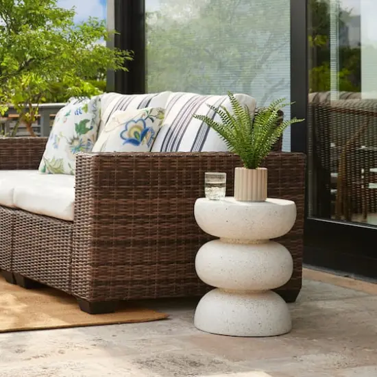 Glitzhome&reg; 18" Multifunctional Faux Terrazzo Garden Stool White {5}