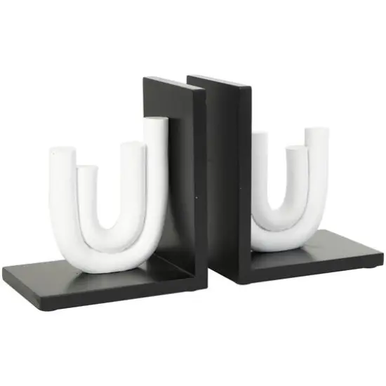 7" White MDF Abstract Layered U-Shaped Bookends with Black Stands Set {1}