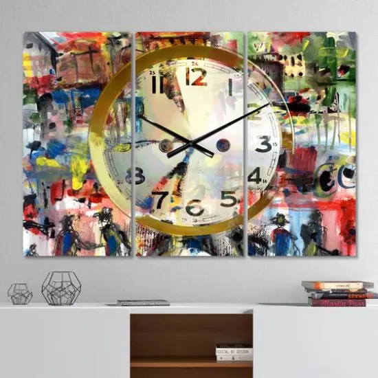 Designart 'People And Time Acrylic Watercolor Modern Multipanel Wall Clock {3}