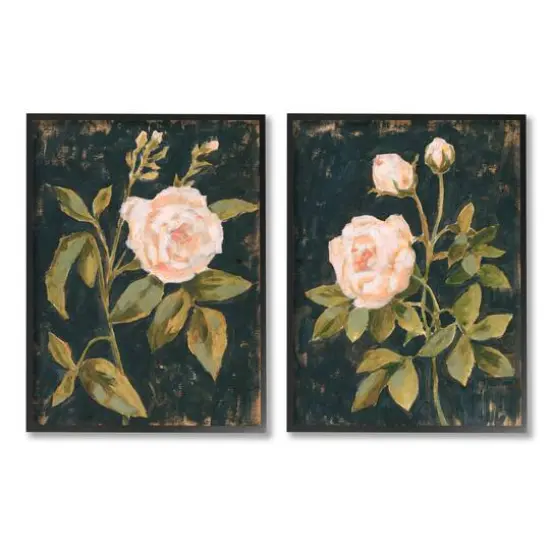 Stupell Industries Enchanted Vintage Pink Rose Florals Black Framed Wall Art Set {1}