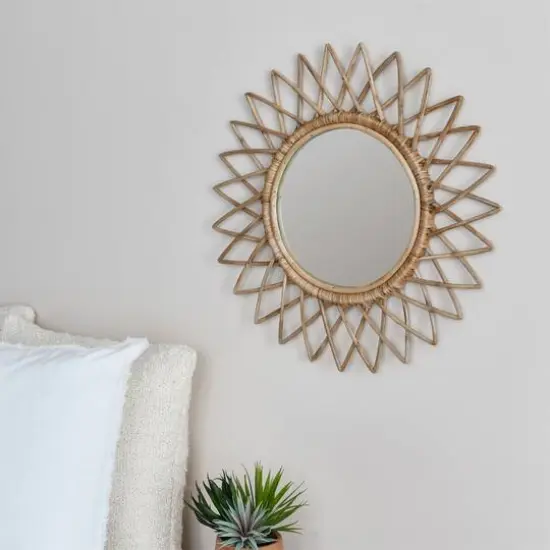 Hello Honey&reg; Natural Round Cane Sunburst Wall Mirror {3}