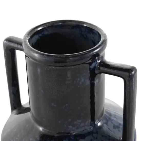 11" Dark Blue Ceramic Ombre Textured Vase with Rectangular Handles {6}