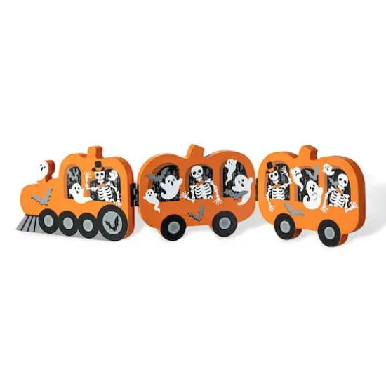 Glitzhome&reg; 16" Halloween Skeletons & Ghosts Hinged Pumpkin Train D&eacute;cor {1}