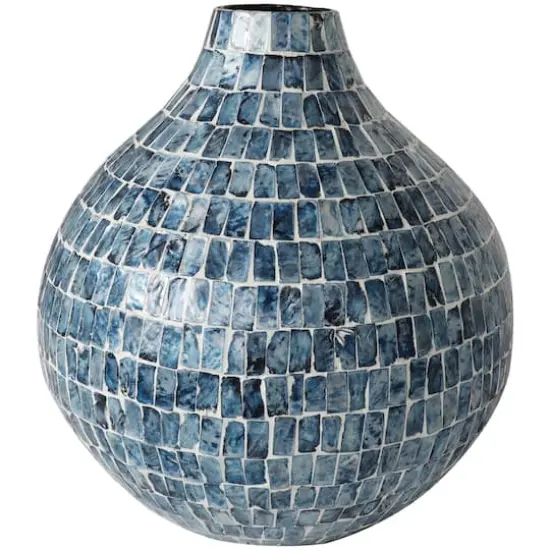 14" Blue Mother of Pearl Handmade Mosaic Inspired Vase {4}