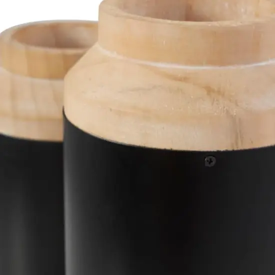 Black Wood Colorblock Vase with Light Brown Wood Tops Set {4}