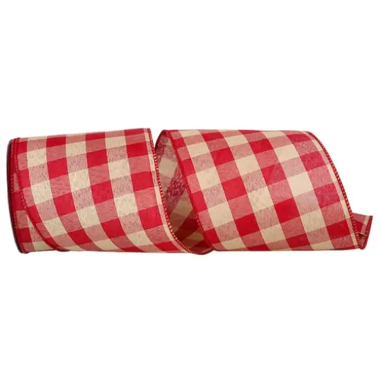 Reliant 4" x 10yd. Wired Red Tea Dye Gingham Ribbon {1}