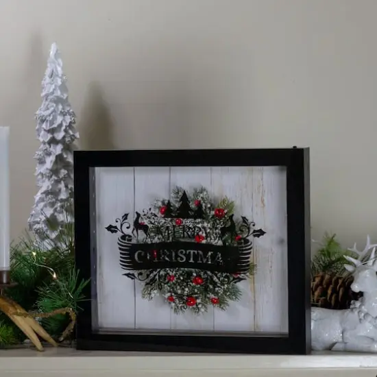 14" Black LED Merry Christmas Box Frame {5}