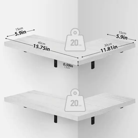 White Rustic Floating Corner Storage Shelf Set {3}