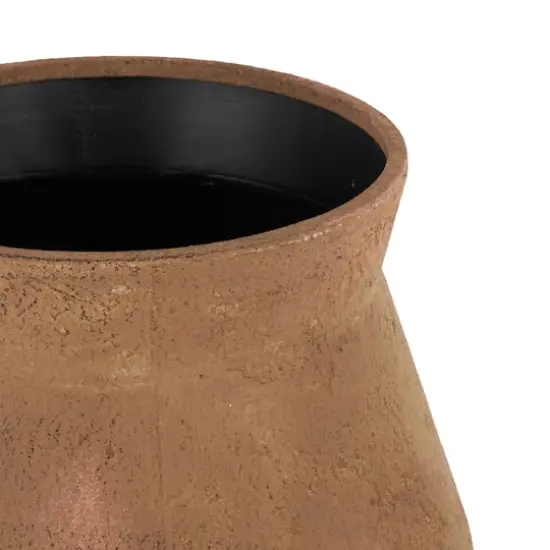 24.5" Brown Metal Wide Decorative Vase with Black Stand {8}