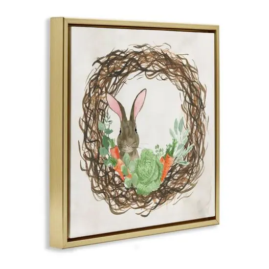 Stupell Industries Spring Easter Wreath Floater Framed Art Gold {4}