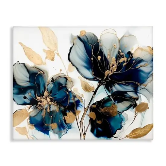 Stupell Industries Blue Swirling Modern Flowers Canvas Wall Art {1}