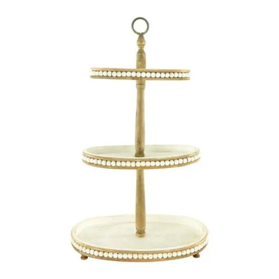 Hello Honey® 30.5" Decorative Oval 3-Tier Wood Tray with Handle {3}