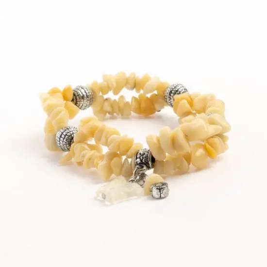 John Bead Honey Jade Happiness Yellow Natural Stone 2-Strand Bracelet with Butterfly Charm {4}