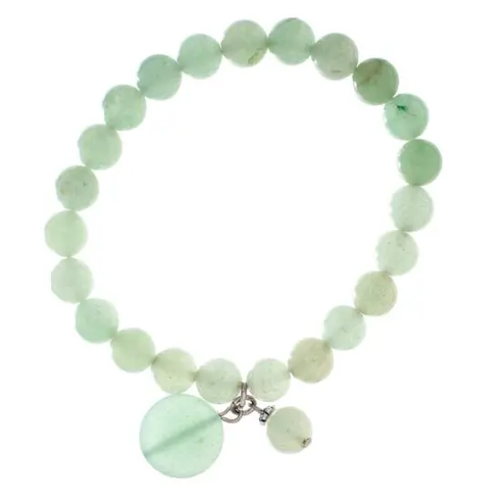 John Bead Aventurine Green Natural Stone Bracelet with Round Charm {5}