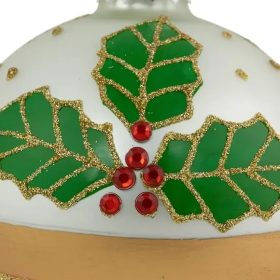 2ct. Holly & Berries Glittered Christmas Glass Ball Ornaments {4}
