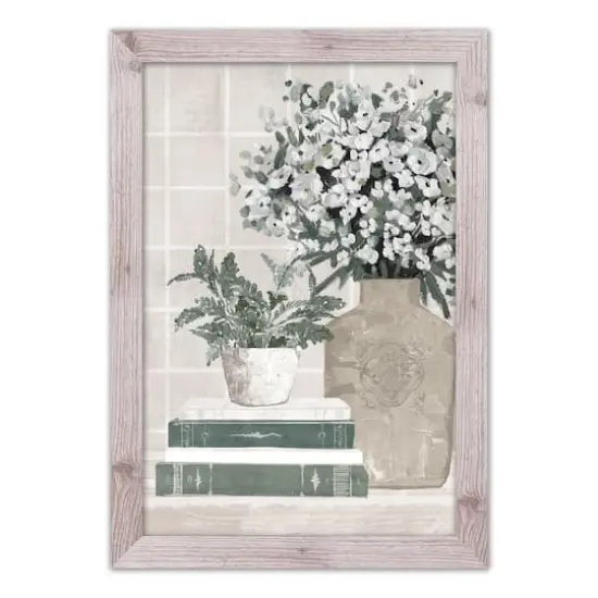 Soft Teal Books Framed Print Wall Hanging White {1}