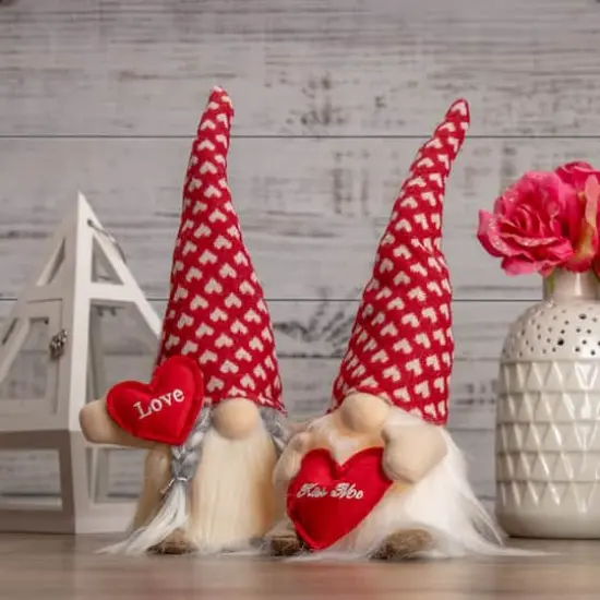 13" Lighted Girl Valentine's Day Gnome With Love Heart {3}