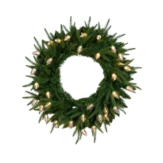 24in. Pre-Lit Artificial Luxembourg Pine Christmas Wreath with 35 Multicolored Traditional Bulb LED Lights {1}