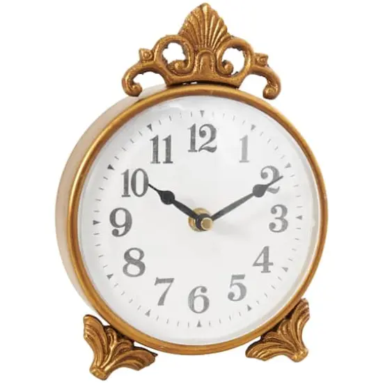 9" Gold Metal Scroll Antique Style Clock {1}