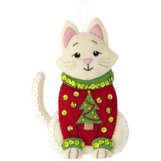 Bucilla&reg; Cats in Ugly Sweaters Felt Ornaments Applique Kit Set {3}