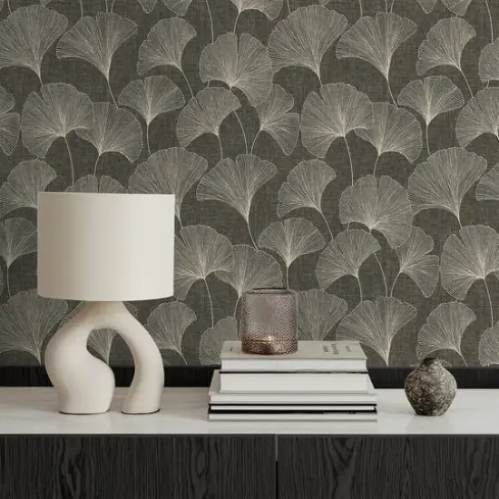 Surface Style Ginkgo Peel & Stick Wallpaper Ebony {7}