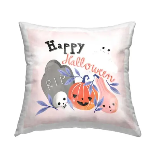 Stupell Industries Happy Halloween Smiling Festive Gourds Throw Pillow {1}