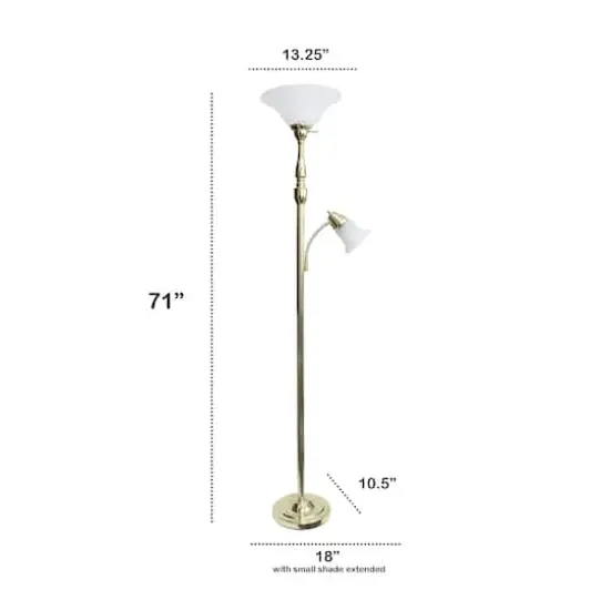 Lalia Home Torchiere Floor Lamp with Reading Light Gold/White Shades {4}