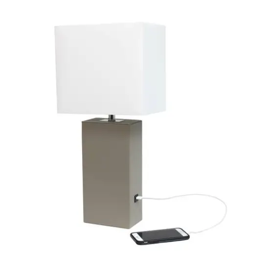 Lalia Home Lexington 21" Leather Table Lamp with USB Charging Port Gray {7}