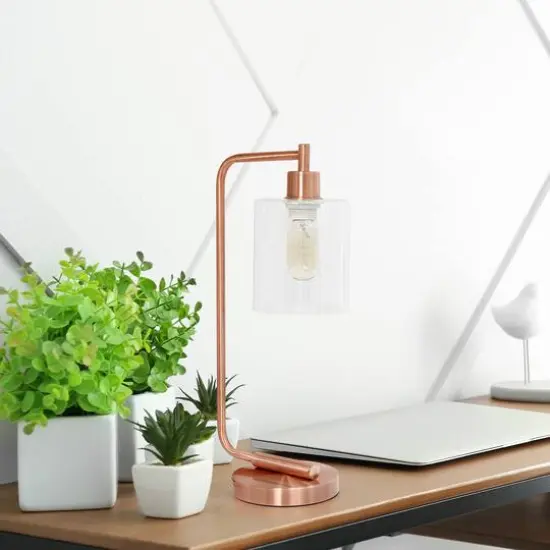 Lalia Home Modern Iron Desk Lamp with Glass Shade Rose Gold {6}