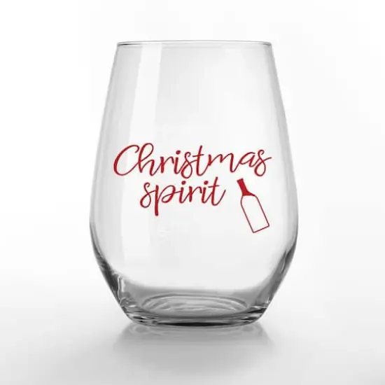Christmas Spirit 15oz. Printed Stemless Wine Glass {1}