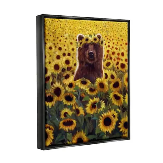 Stupell Industries Happy Bear Sunflower Field Floater Framed Art Black {4}