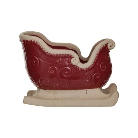 Hello Honey&reg; 6.25" Unglazed & Red Debossed Scrollwork Stoneware Sleigh {1}